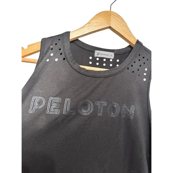 Peloton Black Sleeveless Athletic Tank Top Women's Size S Perforated Detail - Picture 2 of 4
